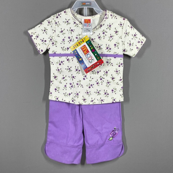 NEW Vintage McDonalds McKids Shirt Pants Set Girls 18 Months purple floral 90s - Picture 1 of 13